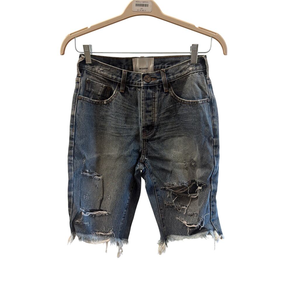 One Teaspoon Sz 26 Cut Off Truckers Distressed Blue Denim Bermuda Jean Shorts